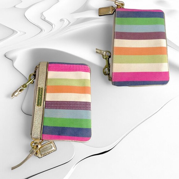 COACH 19021 Poppy Legacy Stripe Sequins  Tote & Wristlet - Picture 4 of 8